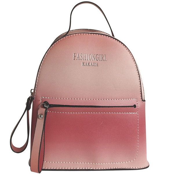 Rucsac modern de damă cu o inscripție în roz, galben și negru