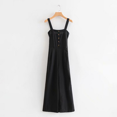 Γυναικείο casual  ολόσωμη φόρμα  κ με  λαιμόκοψη με  λεπτή ιμάντα ώμου σε μαύρο χρώμα