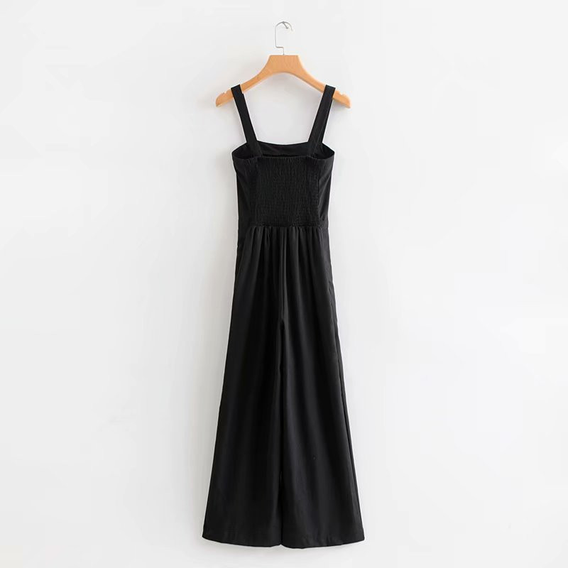 Γυναικείο casual  ολόσωμη φόρμα  κ με  λαιμόκοψη με  λεπτή ιμάντα ώμου σε μαύρο χρώμα