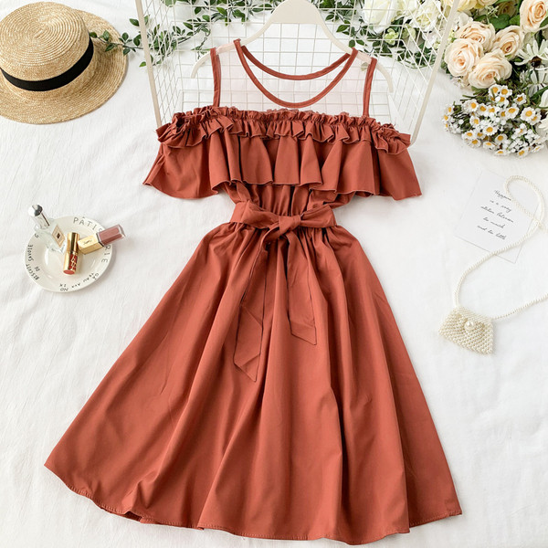 Rochie moderna de dama cu cravate in mai multe culori