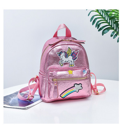 Rucsac modern de dama cu paiete in roz, albastru si alb