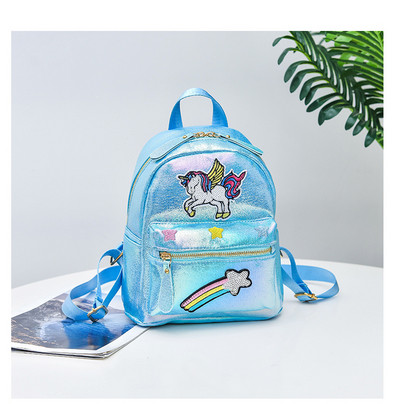 Rucsac modern de dama cu paiete in roz, albastru si alb