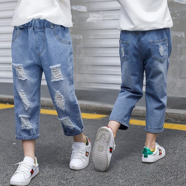 Blugi moderni pentru copii pentru baieti - cu motive rupte si buzunare
