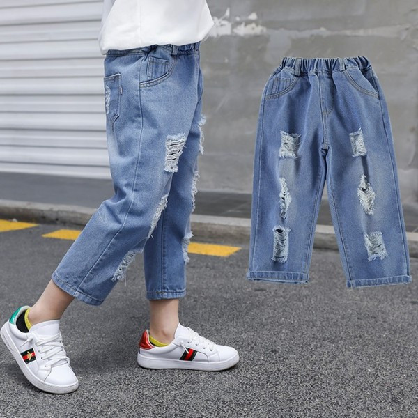 Blugi moderni pentru copii pentru baieti - cu motive rupte si buzunare