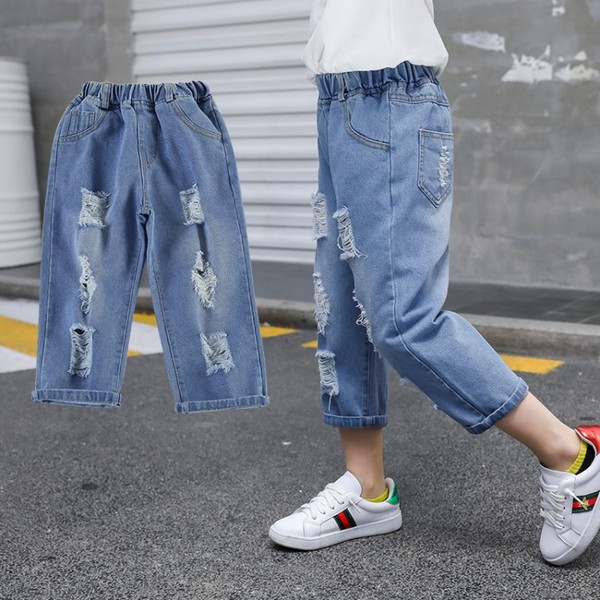 Blugi moderni pentru copii pentru baieti - cu motive rupte si buzunare