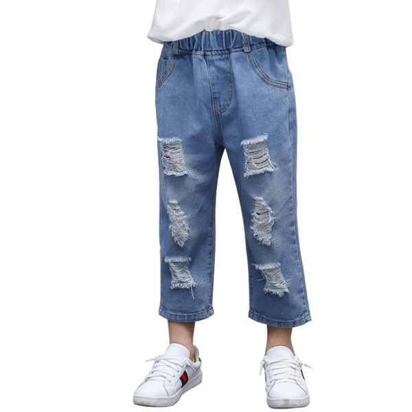 Blugi moderni pentru copii pentru baieti - cu motive rupte si buzunare