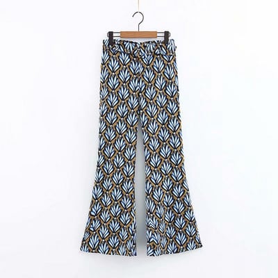 Pantaloni de dama Charleston cu centura si model floral