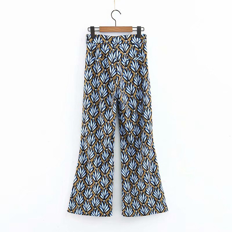 Pantaloni de dama Charleston cu centura si model floral
