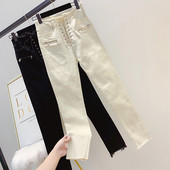 Blugi lungi de dama cu sireturi in alb si negru