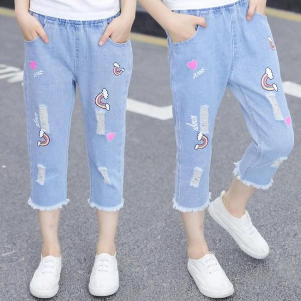 Blugi moderni pentru copii cu broderie-pentru fete