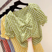 Bluza dama in carouri cu maneca scurta in mai multe culori