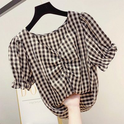 Bluza dama in carouri cu maneca scurta in mai multe culori