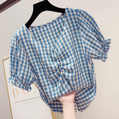 Bluza dama in carouri cu maneca scurta in mai multe culori