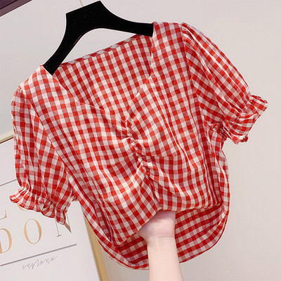 Bluza dama in carouri cu maneca scurta in mai multe culori