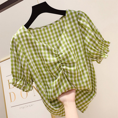 Bluza dama in carouri cu maneca scurta in mai multe culori