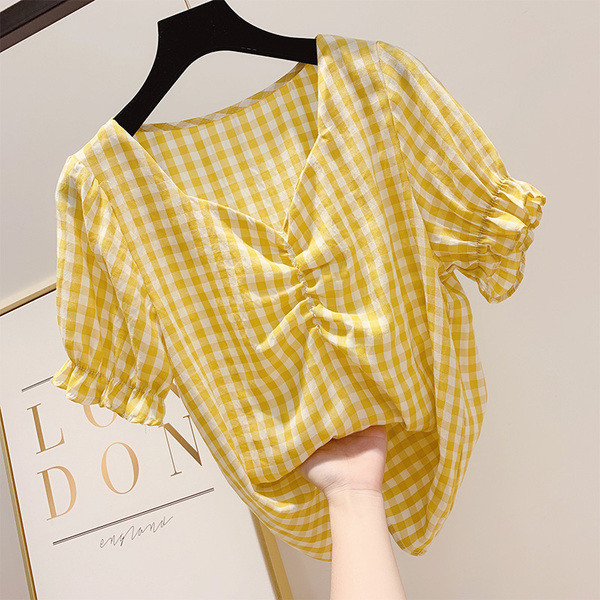 Bluza dama in carouri cu maneca scurta in mai multe culori