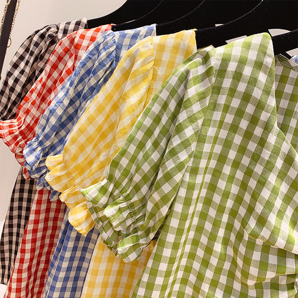 Bluza dama in carouri cu maneca scurta in mai multe culori