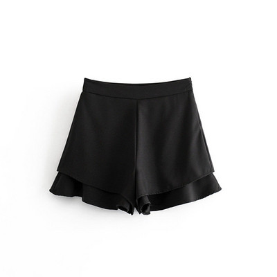 Дамски къси панталони с висока талия в червен и черен цвят