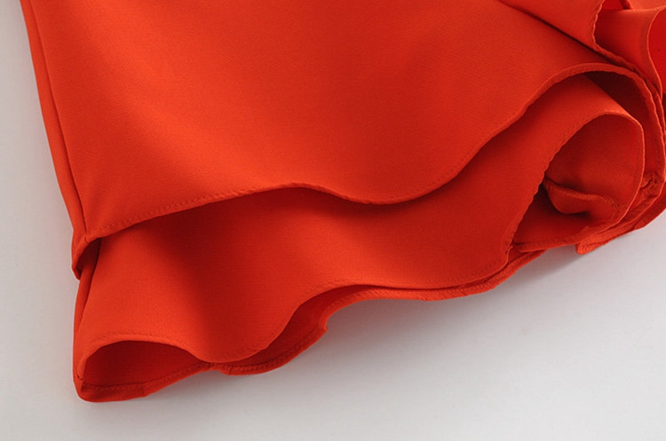 Дамски къси панталони с висока талия в червен и черен цвят