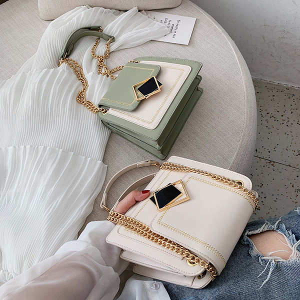 Geanta de dama moderna cu maner lung metalic in mai multe culori