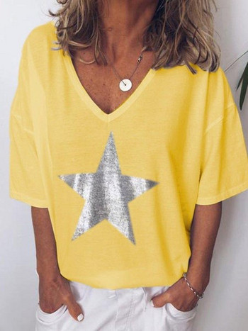 Ежедневна дамска тениска с къс ръкав и щампа в няколко цвята