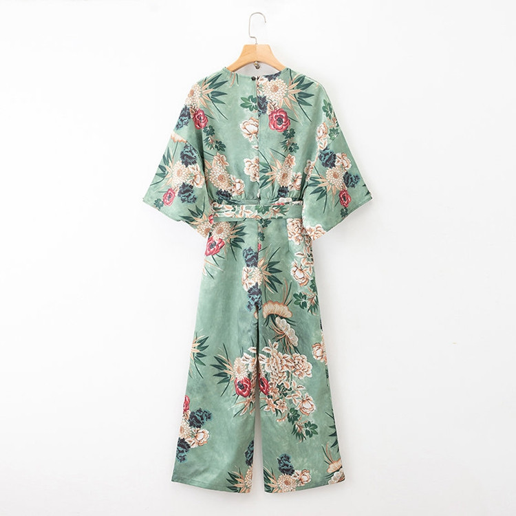 Κομψή γυναικεία ολόσωμη φόρμα  V-λαιμό με 3/4 μανίκι με Floral πριντ