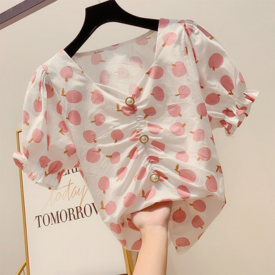 Bluză de damă cu mâneci scurte și decor cu perle