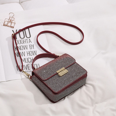 Geanta de dama moderna cu efect stralucitor in rosu si albastru