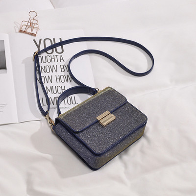 Geanta de dama moderna cu efect stralucitor in rosu si albastru