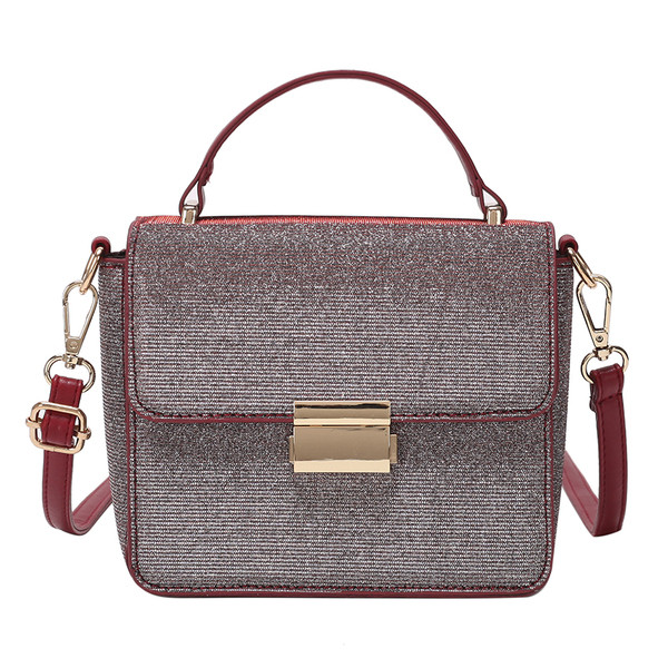 Geanta de dama moderna cu efect stralucitor in rosu si albastru