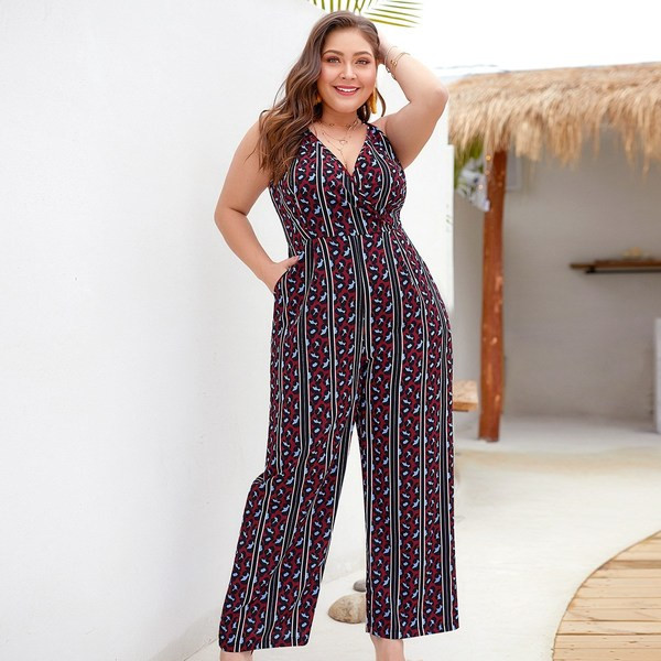 Γυναικεία ολόσωμη φόρμα  με λεπτούς ιμάντες ώμου και πολύχρωμη εκτύπωση