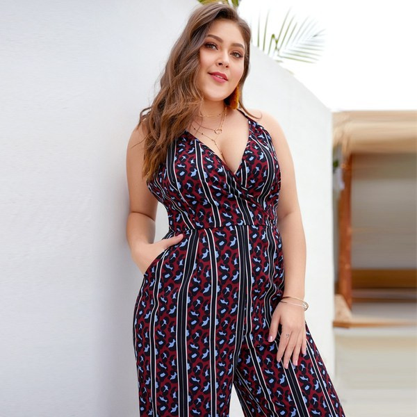 Γυναικεία ολόσωμη φόρμα  με λεπτούς ιμάντες ώμου και πολύχρωμη εκτύπωση