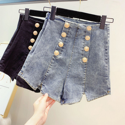 Къси дамски панталони с висока талия и копчета в два цвята