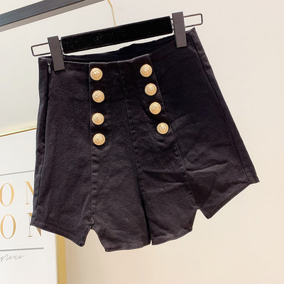 Pantaloni scurti de damă cu talie înaltă și nasturi în două culori