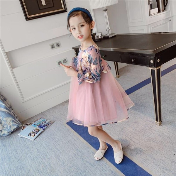 Rochie eleganta pentru copii cu maneci lungi si tul de culoare roz