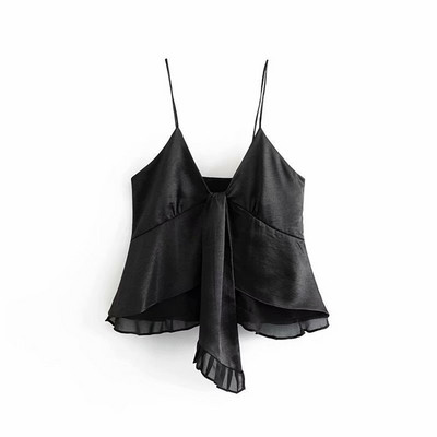 Maieu elegant de damă, cu decolteu în V și bretele subțiri, de culoare neagră