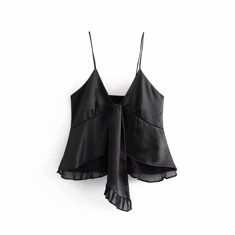 Maieu elegant de damă, cu decolteu în V și bretele subțiri, de culoare neagră