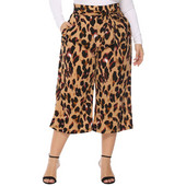 Pantaloni eleganti de dama cu talie inalta si imprimeu animal