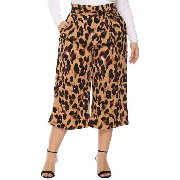 Pantaloni eleganti de dama cu talie inalta si imprimeu animal