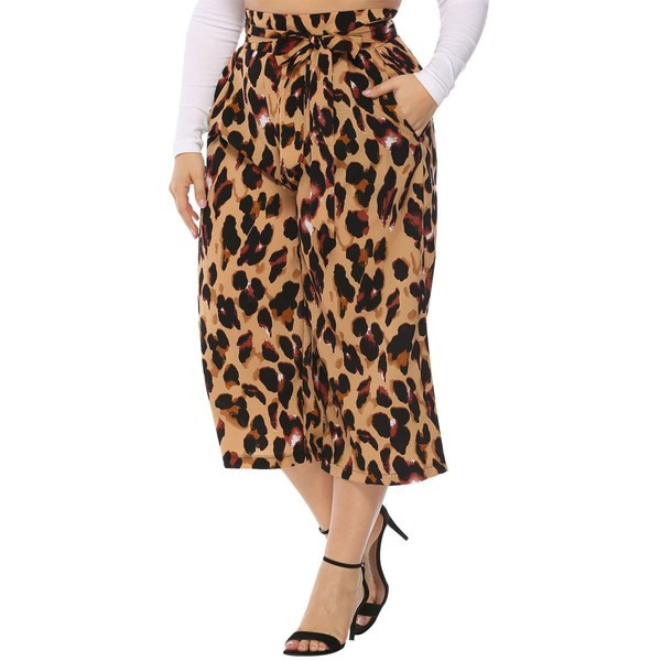 Pantaloni eleganti de dama cu talie inalta si imprimeu animal