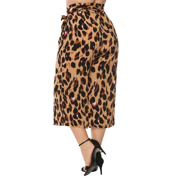 Pantaloni eleganti de dama cu talie inalta si imprimeu animal