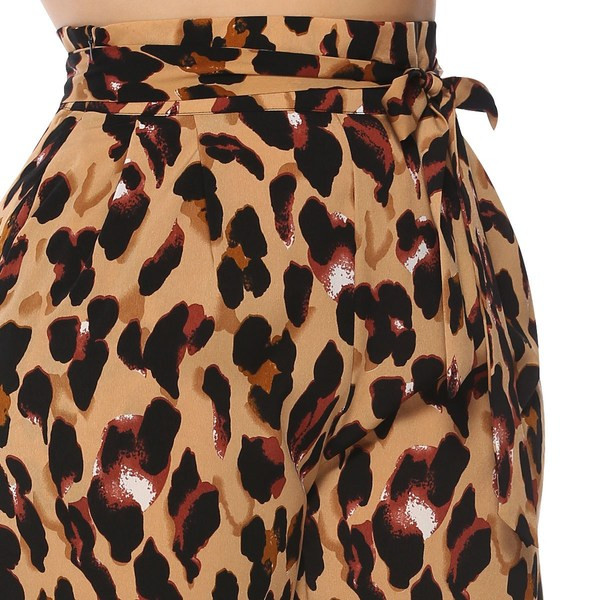 Pantaloni eleganti de dama cu talie inalta si imprimeu animal