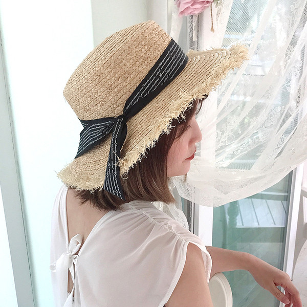 Palarie de plaja dama cu panglica in mai multe culori