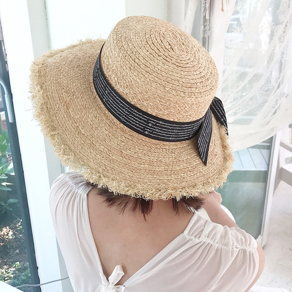 Palarie de plaja dama cu panglica in mai multe culori