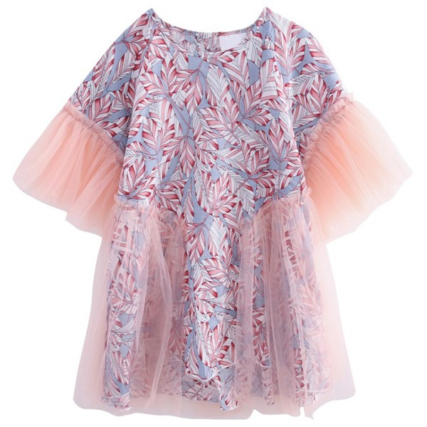 Rochie modernă pentru copii cu mâneci scurte și tul roz