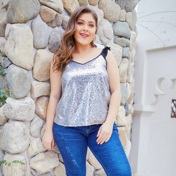 Maieu modern de dama cu paiete in doua culori si bretele late