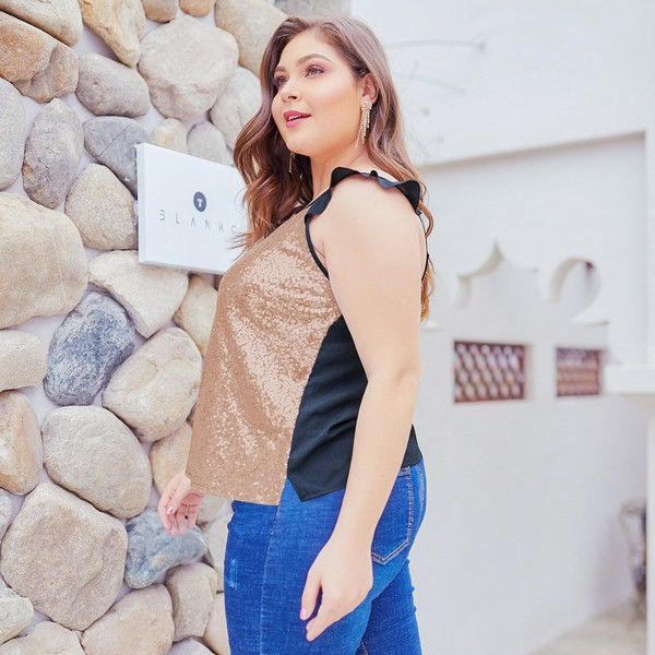 Maieu modern de dama cu paiete in doua culori si bretele late