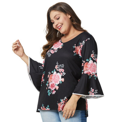 Bluză de damă modernă cu mâneci lotus și model floral