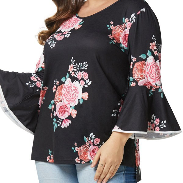 Bluză de damă modernă cu mâneci lotus și model floral