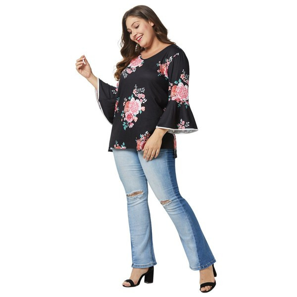 Bluză de damă modernă cu mâneci lotus și model floral